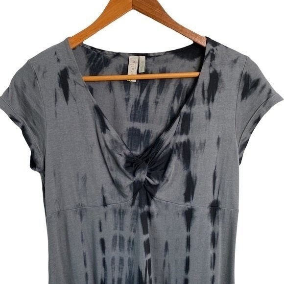 Sahalie Tie Dye Twist Knot Empire Waist Tee Dress Short Sleeve Stretch Soft Knit - Picture 2 of 13